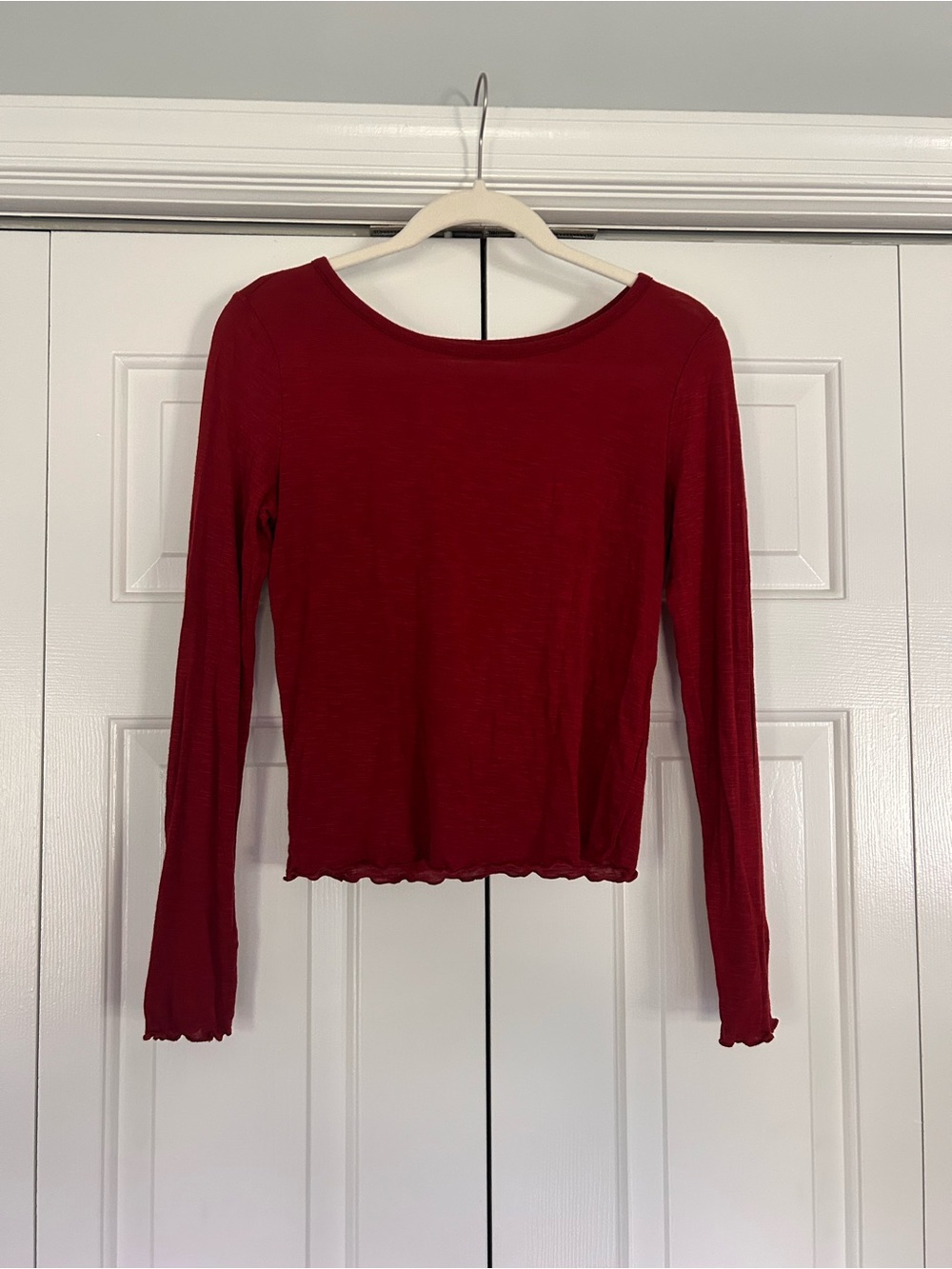 Mudd Women's Long Sleeve Red Ribbed Tee Top